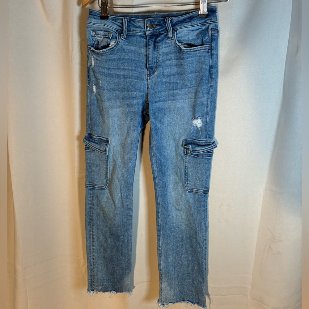 Flying Monkey Women's Size‎ 25 Distressed Cargo Skinny Jeans Raw Hem Stretch